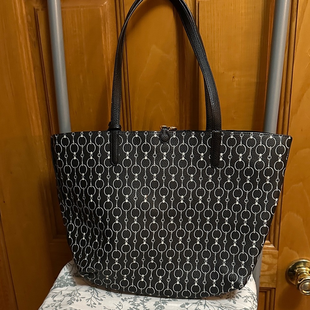 Lauren Ralph Lauren Black and White Circle Pattern Tote
